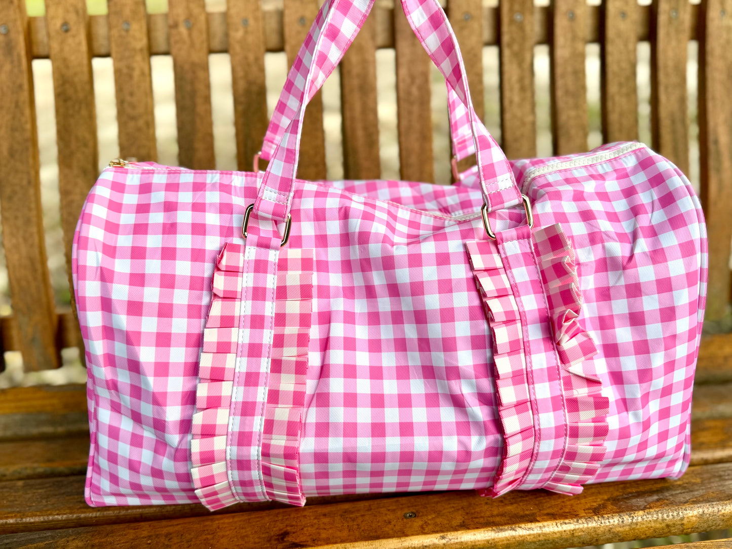 Women Pink Checkered Canvas Travel Bag