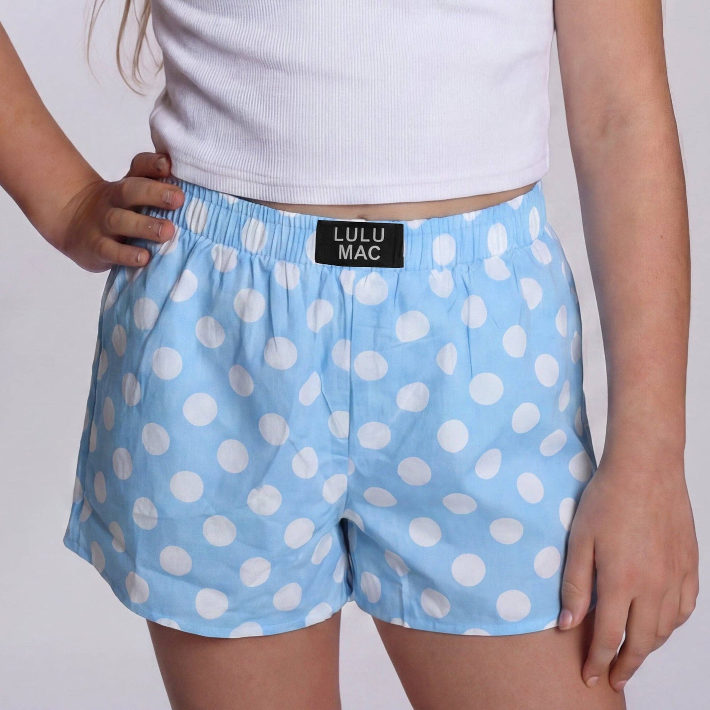 LM-KSH-1008-Light Blue Polka Dot KIDS SHORTS