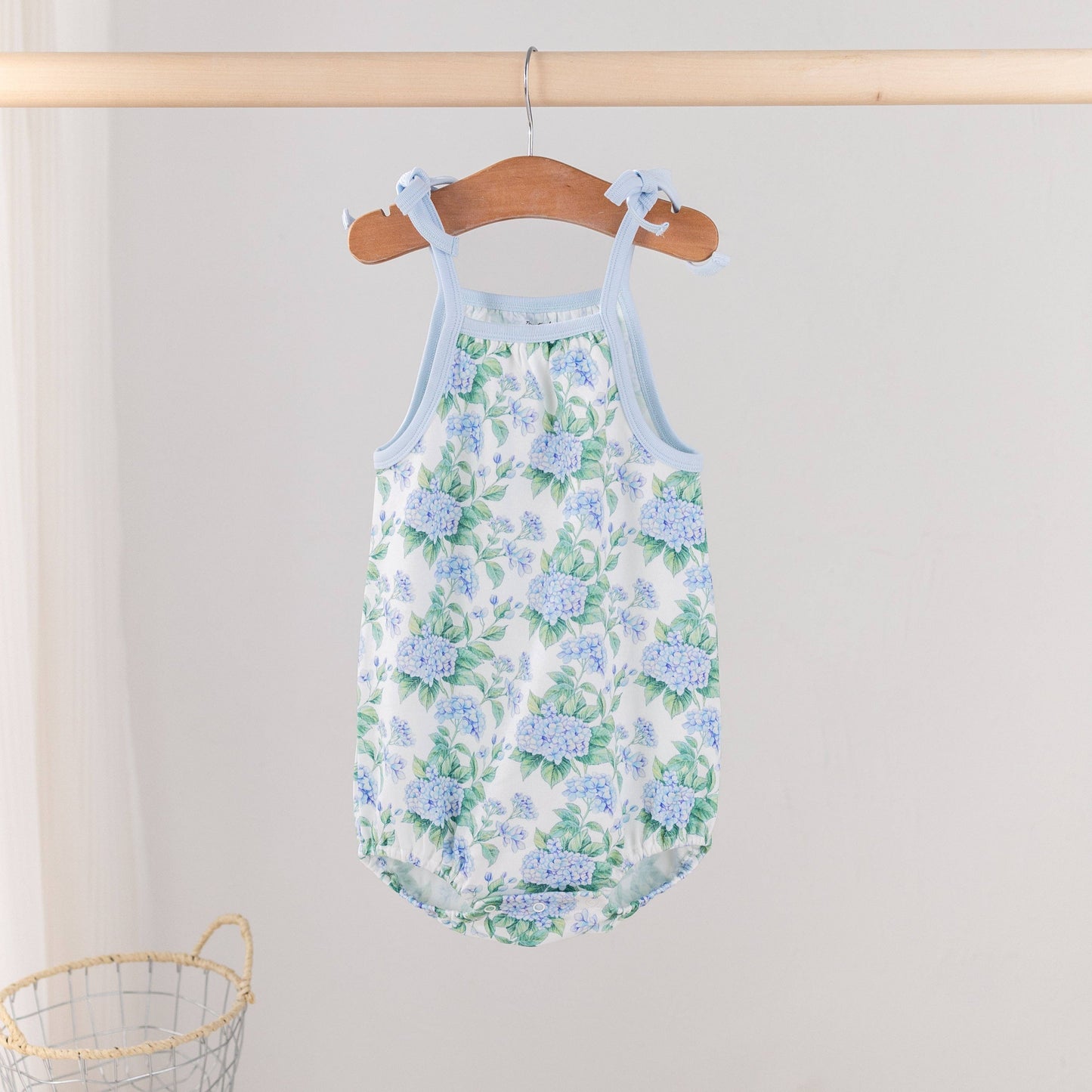 Hydrangea Heaven Organic Cotton Shoulder-Tie Onesie