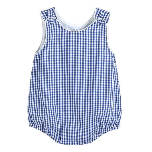 Classic Dark Blue Gingham Baby Bubble Romper