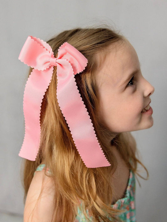 Scalloped Long Tail Bow with Alligator Clip
