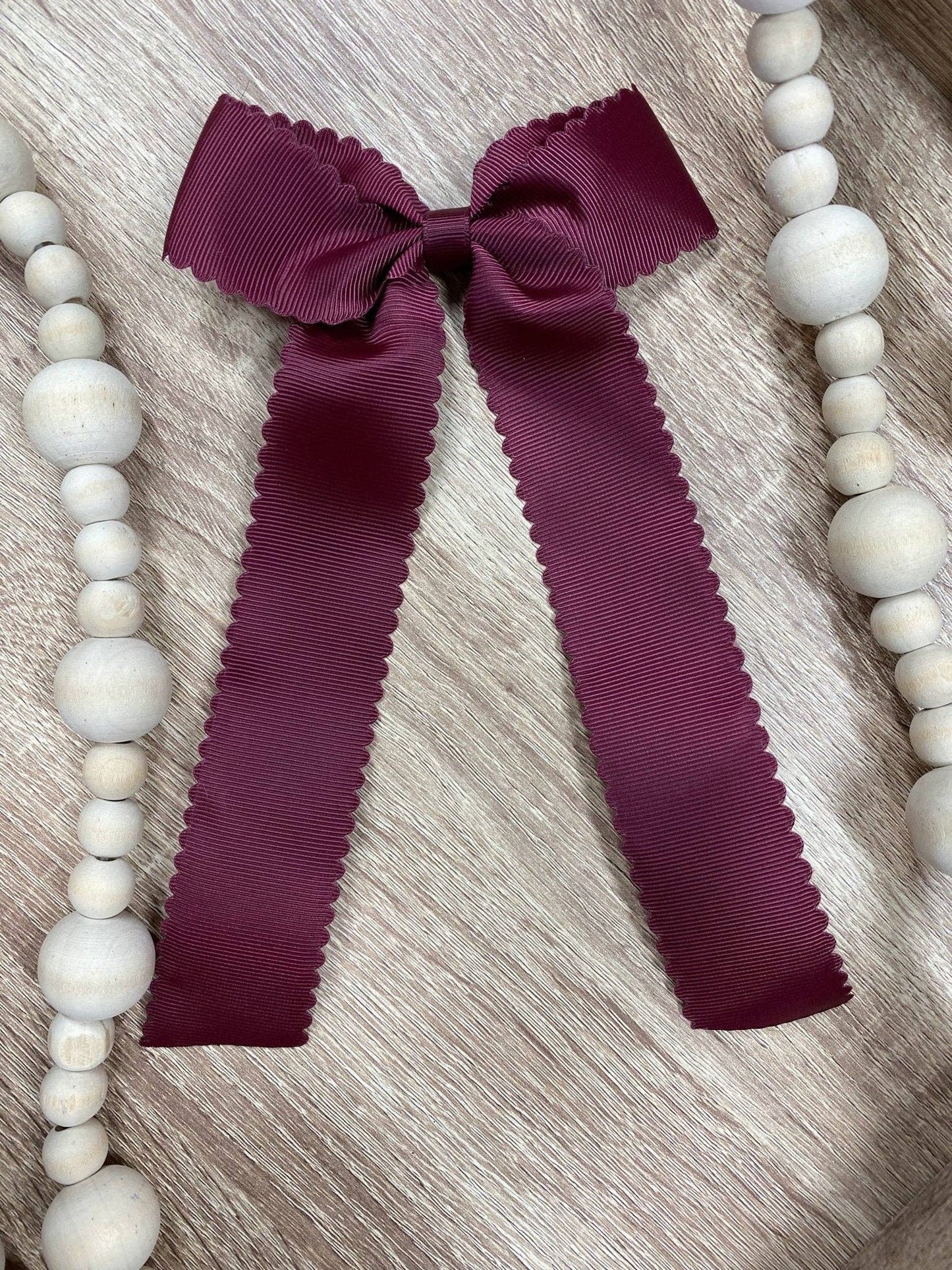 Scalloped Long Tail Bow with Alligator Clip