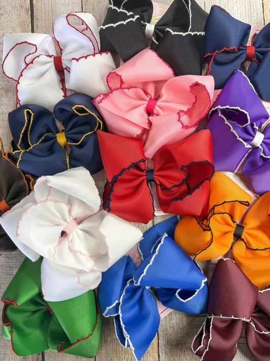 5" Classic Moonstitch Boutique Bows Girls Hair Accessories | Clip or Headband
