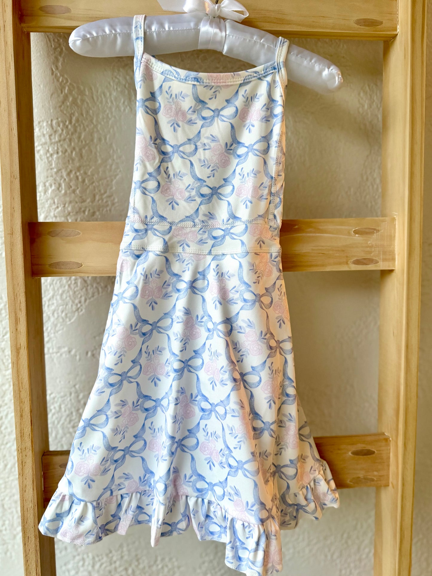 Flower Bow Print Girls Athletic Dresses
