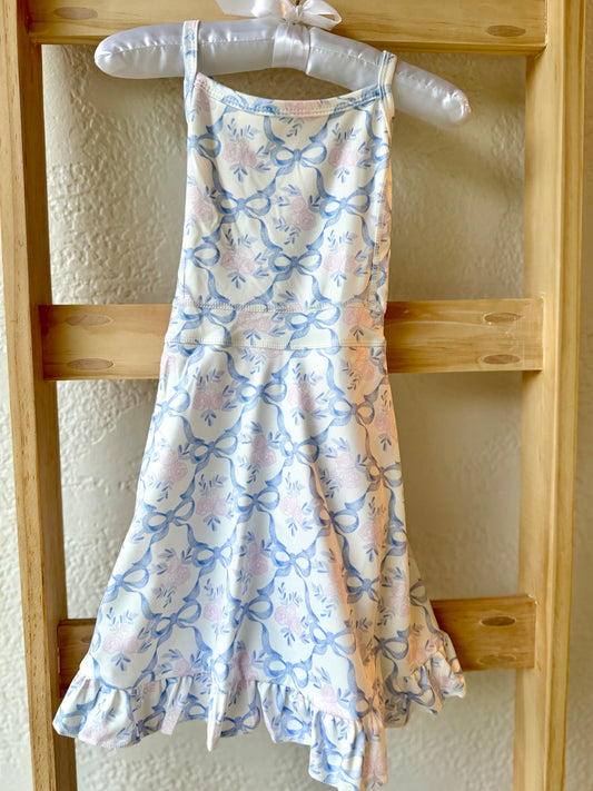 Flower Bow Print Girls Athletic Dresses